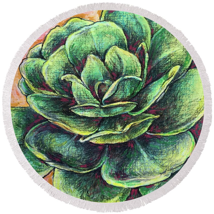 Green Round Beach Towel featuring the pastel Barbados Green by AnneMarie Welsh