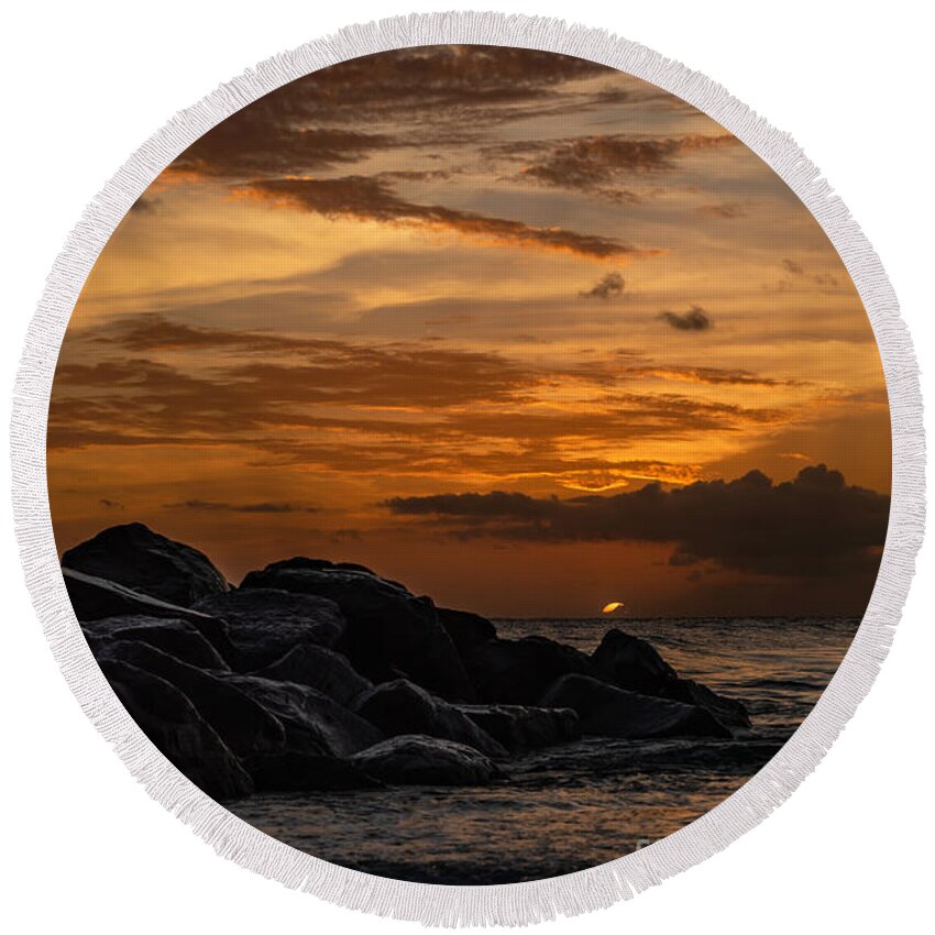 Photography Round Beach Towel featuring the photograph Barbados Sunset Clouds by Alma Danison