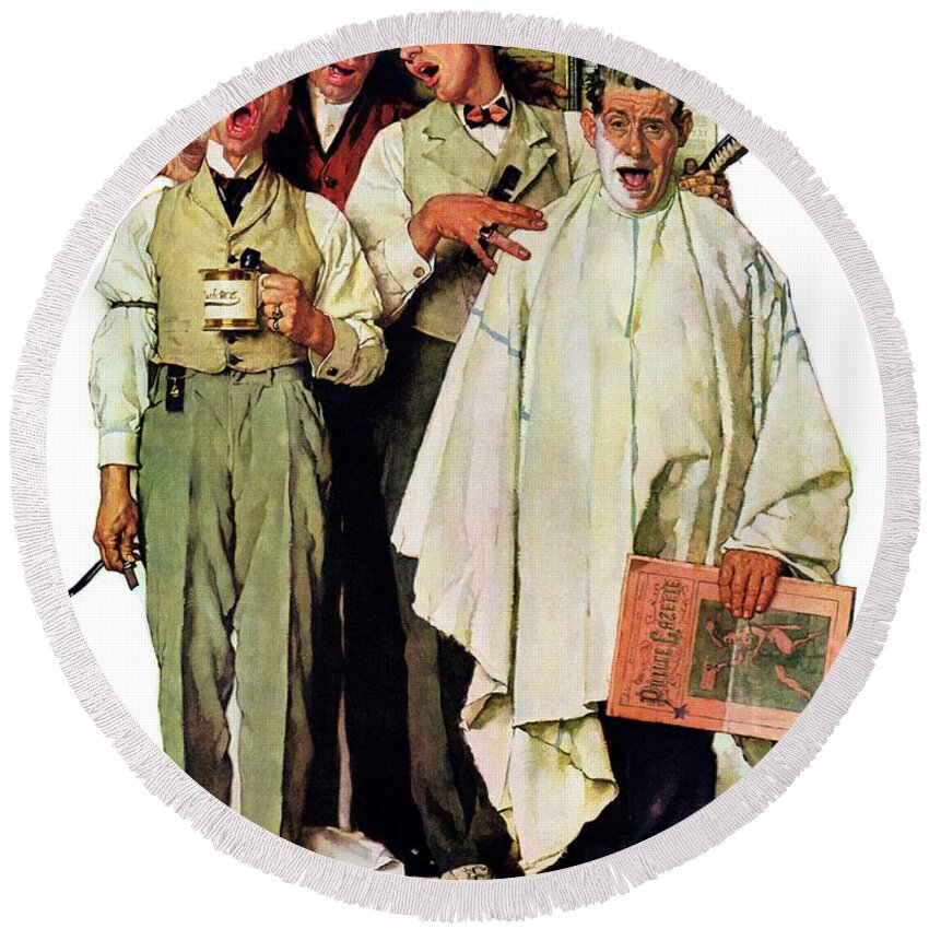 Barbers Round Beach Towel featuring the painting Barbershop Quartet by Norman Rockwell