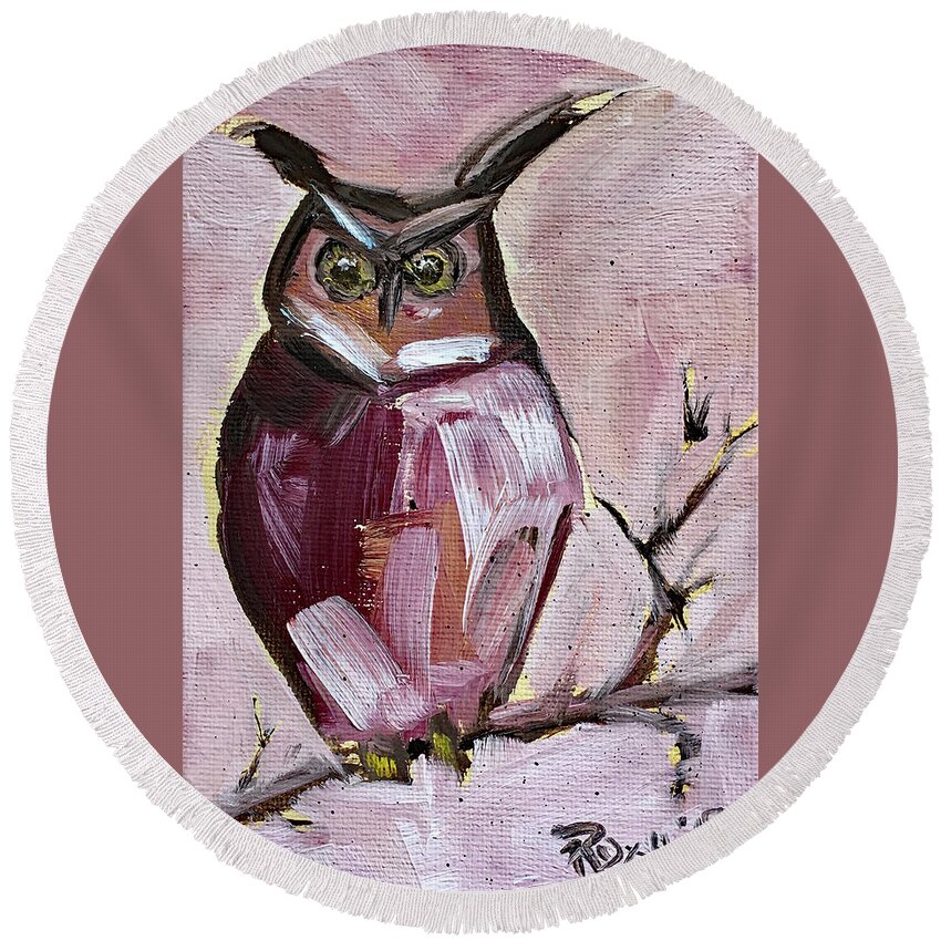 Owl Round Beach Towel featuring the painting Barn Owl by Roxy Rich