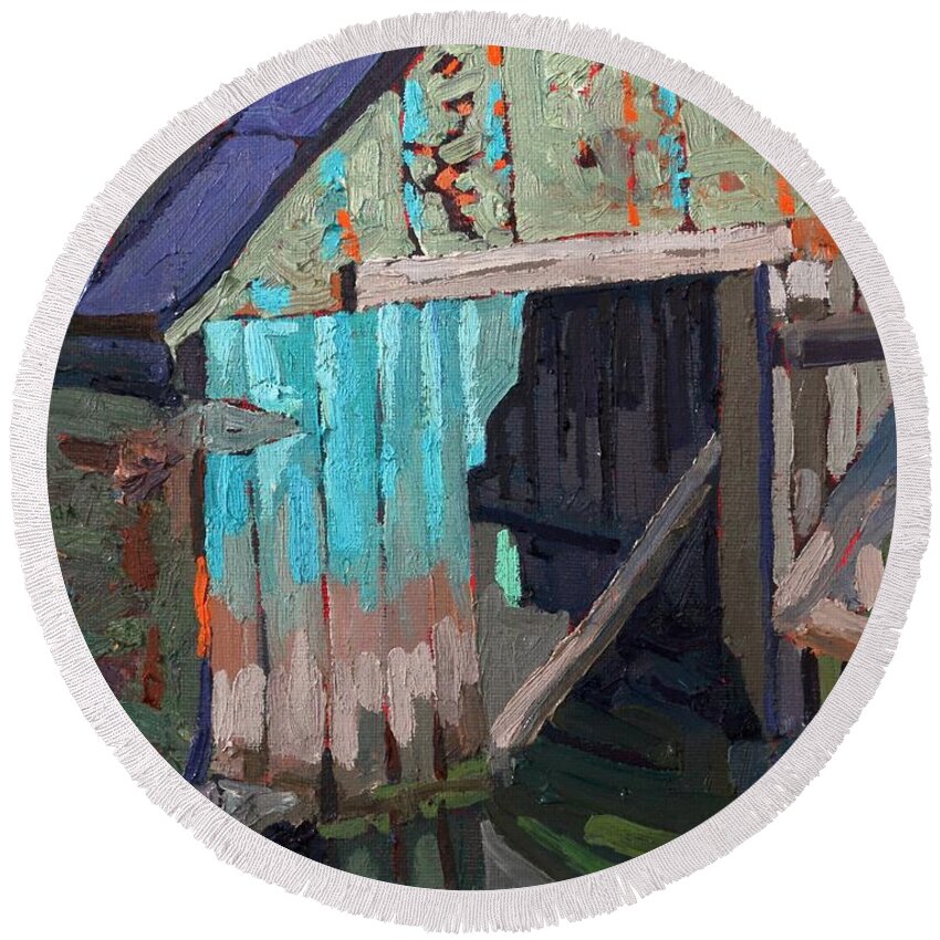 2281 Round Beach Towel featuring the painting Barriefield Sunken Boat House by Phil Chadwick