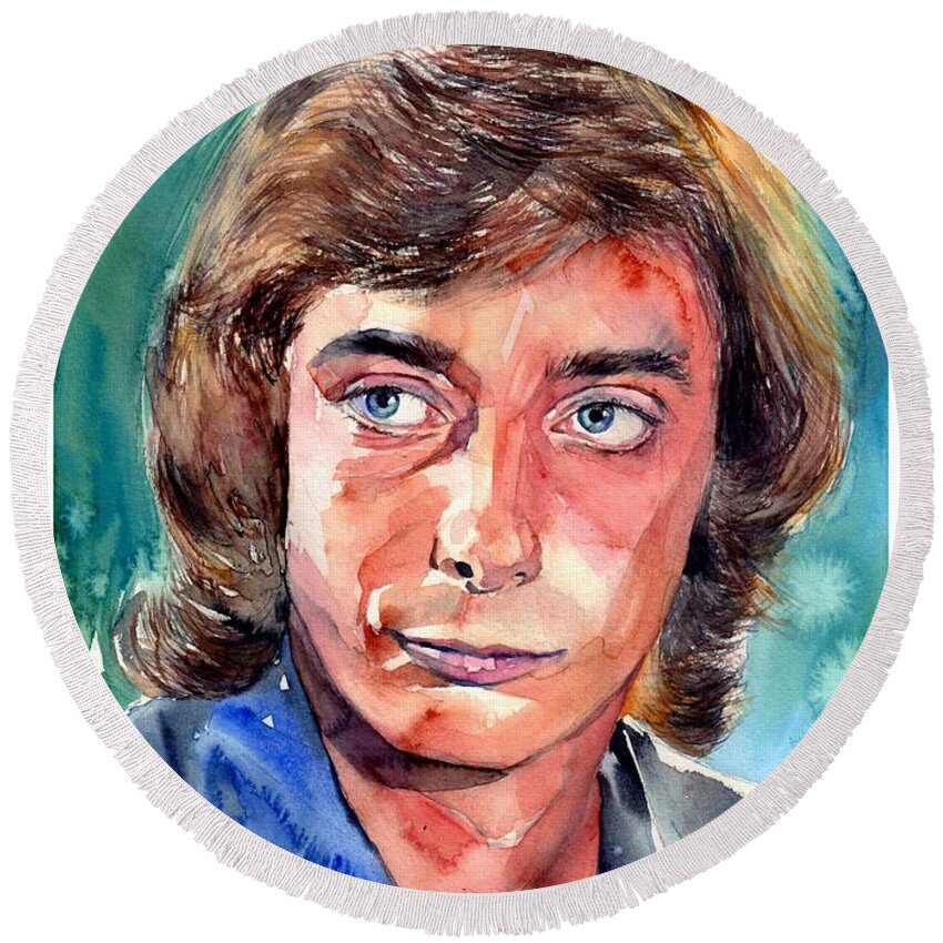 Barry Manilow Round Beach Towel featuring the painting Barry Manilow Portrait by Suzann Sines
