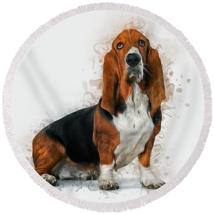 Dog Round Beach Towel featuring the photograph Basset Hound by Ian Mitchell