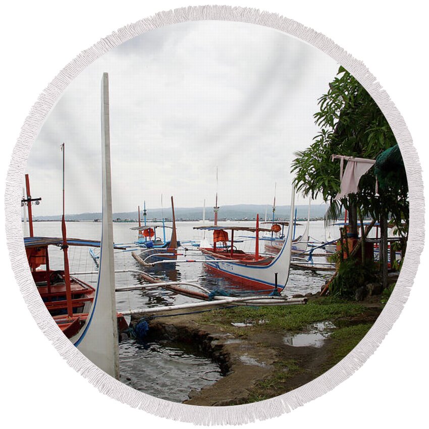 Boats Round Beach Towel featuring the photograph Batangas to Taal by Christopher Rowlands