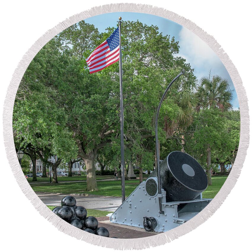 Battery Round Beach Towel featuring the photograph Battery Cannon by Dale Powell