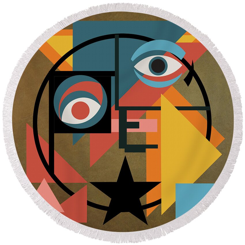 Bowie Round Beach Towel featuring the mixed media Bauhaus Pop by BFA Prints