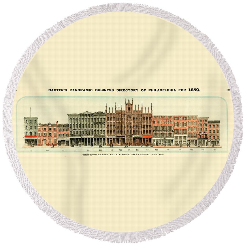 Philadelphia Round Beach Towel featuring the mixed media Baxter's Panoramic Business Directory by Dewitt Clinton Baxter