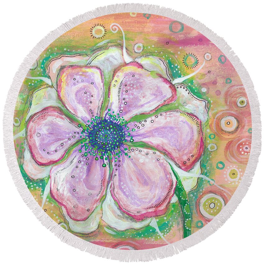 Flower Painting Round Beach Towel featuring the painting Be Still My Heart by Tanielle Childers