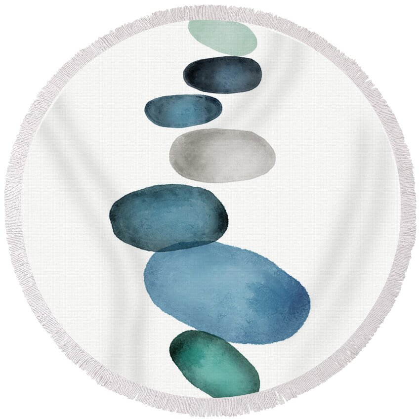 Modern Round Beach Towel featuring the painting Beach Stones 1- Art by Linda Woods by Linda Woods