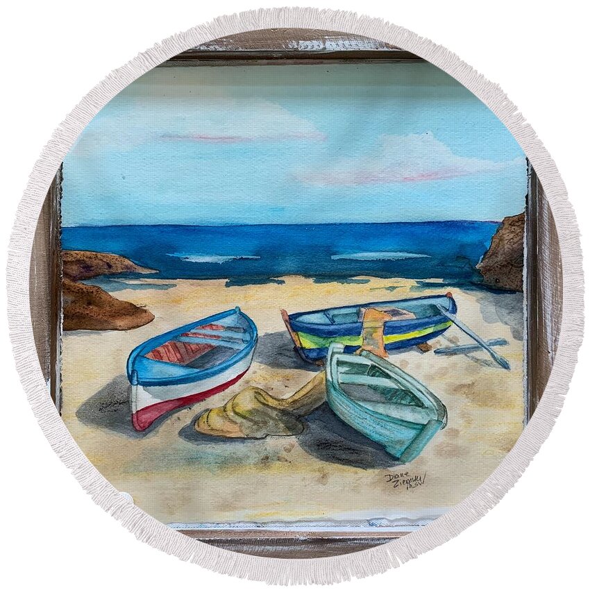  Round Beach Towel featuring the painting Beached by Diane Ziemski