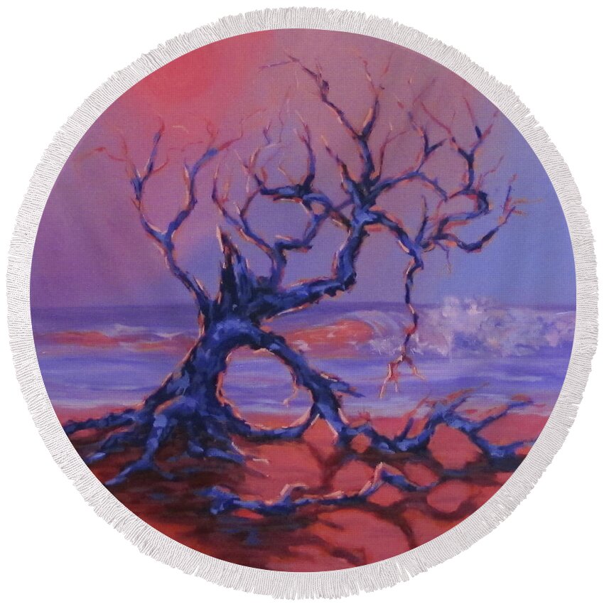 Trees Round Beach Towel featuring the painting Beached by Karen Ilari