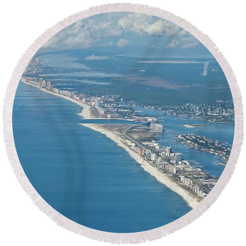 Gulf Shores Round Beach Towel featuring the photograph BeachMiles-5137-tm by Gulf Coast Aerials -