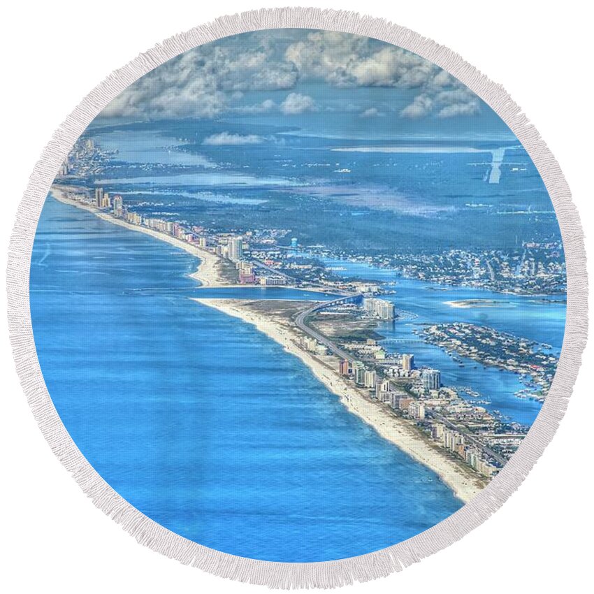 Gulf Shores Round Beach Towel featuring the photograph BeachMiles-5137-tonemapped by Gulf Coast Aerials -