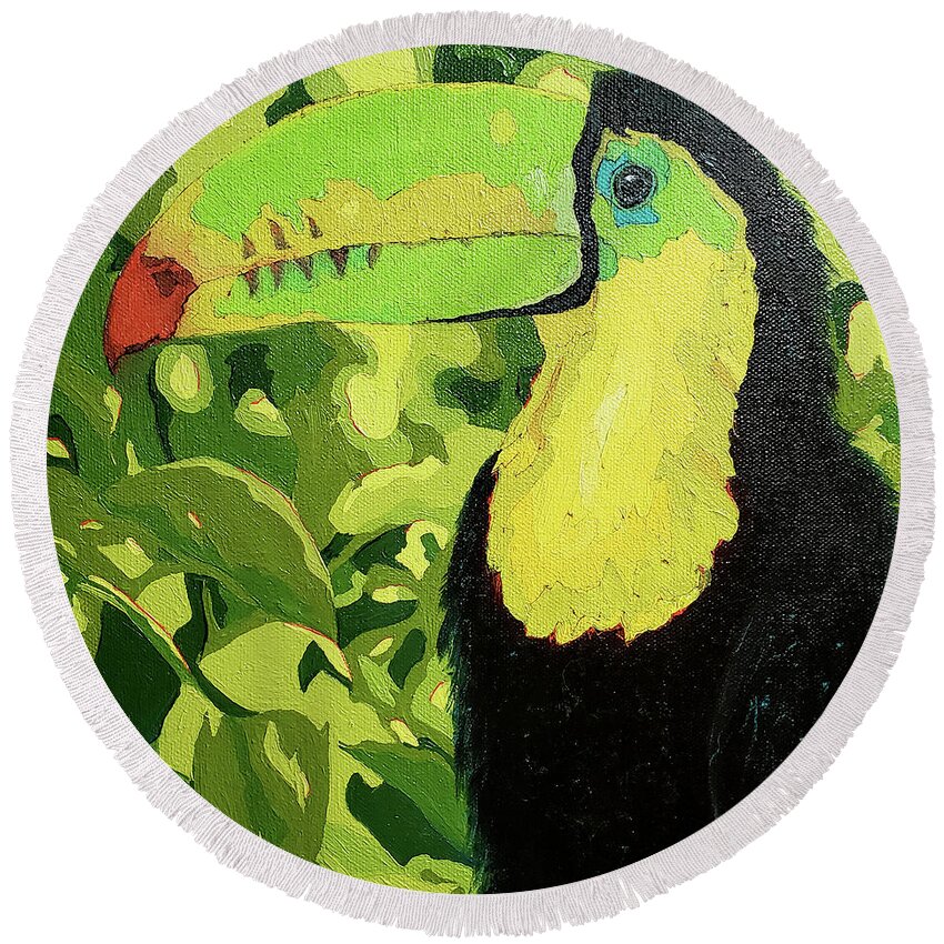 Toucan Round Beach Towel featuring the painting Beaker Bob by Cheryl Bowman