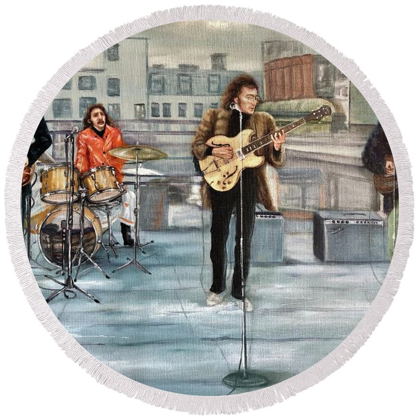 Beatles Round Beach Towel featuring the photograph Beatles Last Concert by Leland Castro
