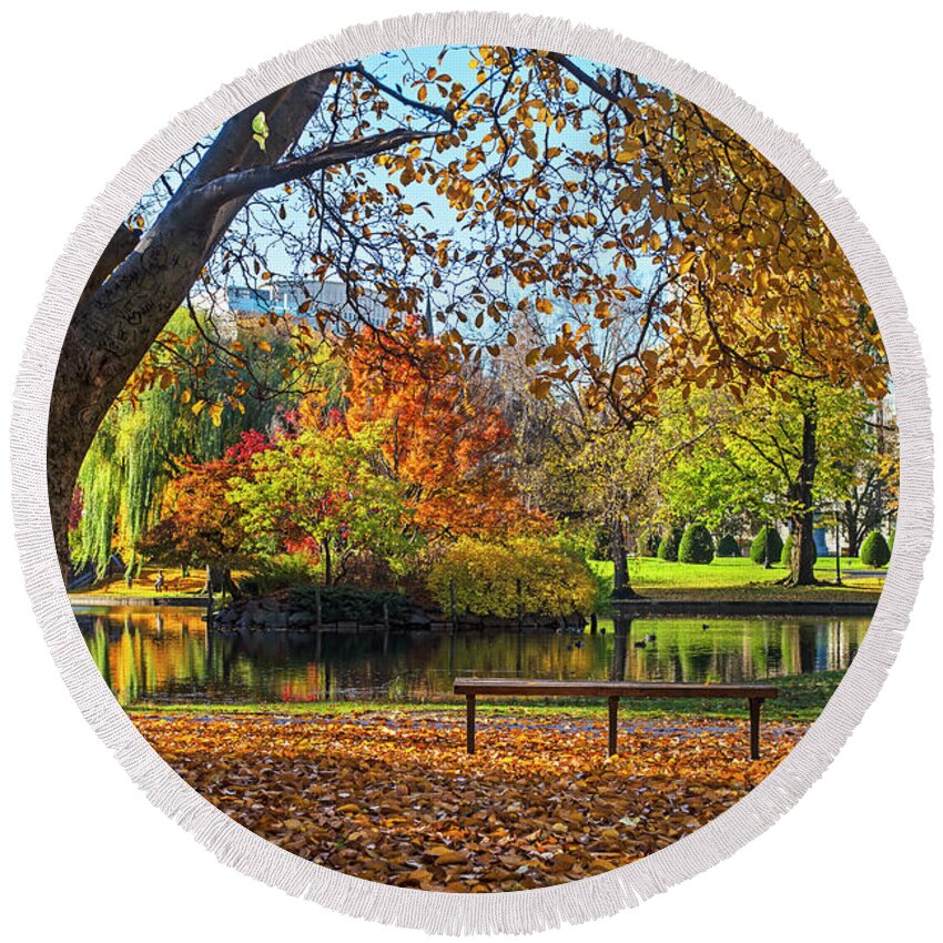 Boston Round Beach Towel featuring the photograph Beautiful Autumn Colors in the Boston Public Garden Boston MA by Toby McGuire