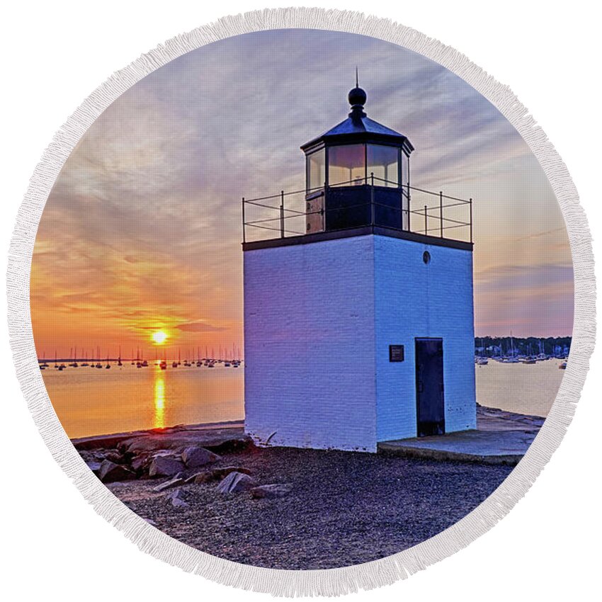 Salem Round Beach Towel featuring the photograph Beautiful sunrise on Derby Wharf Salem MA Derby Light by Toby McGuire