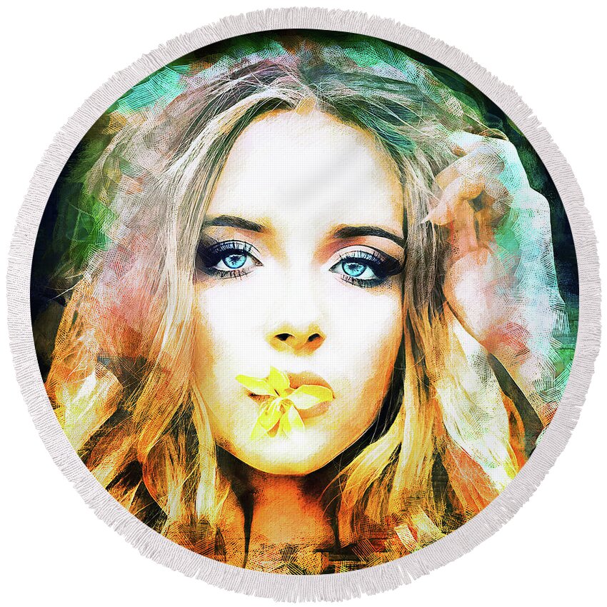Woman Round Beach Towel featuring the photograph Beauty Blue Eyes by Jack Torcello