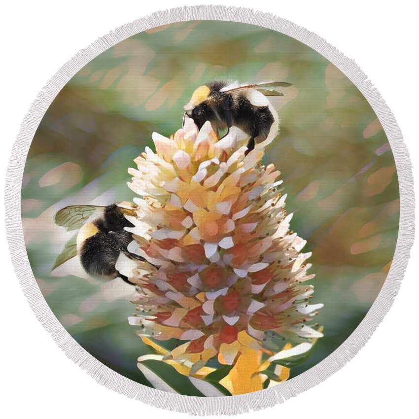 Bee Round Beach Towel featuring the digital art Bee Bee by David Bader