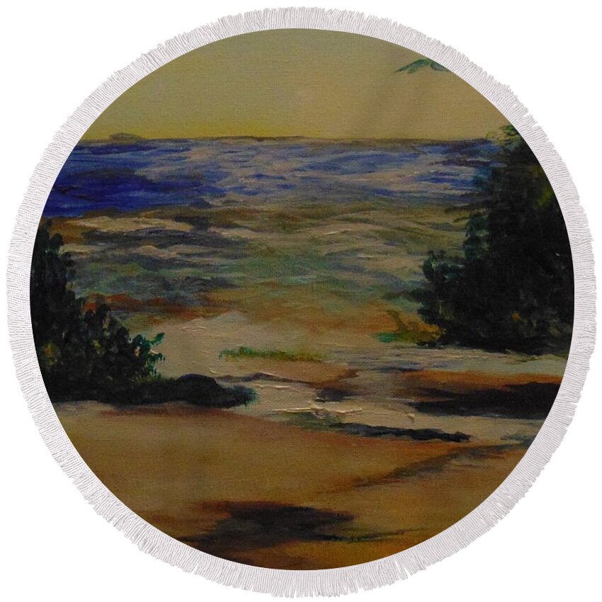 Plen Aire Round Beach Towel featuring the painting Before the Fog by Saundra Johnson