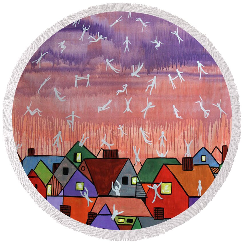 Cubism Round Beach Towel featuring the painting Being Caught Up In Slow Motion Thessalonians 14 16-18 by Anthony Falbo