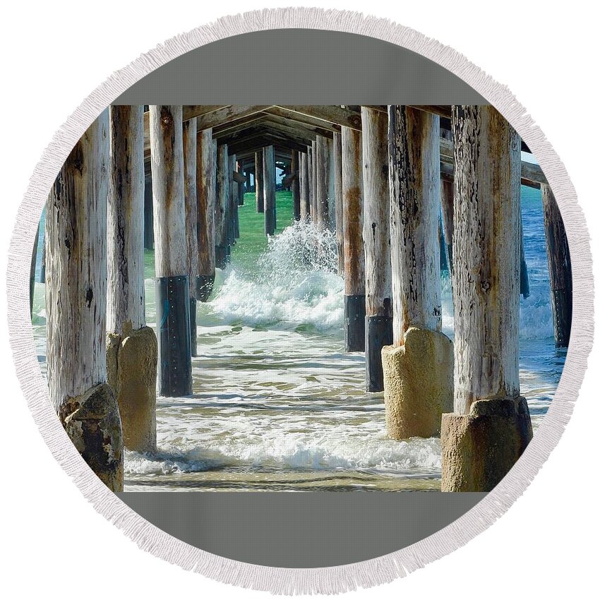 Below Round Beach Towel featuring the photograph Below The Pier by Brian Eberly
