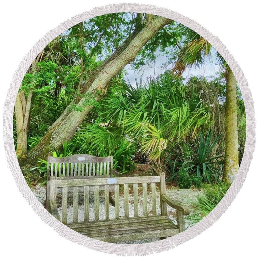 Bench Round Beach Towel featuring the photograph Bench View by Portia Olaughlin
