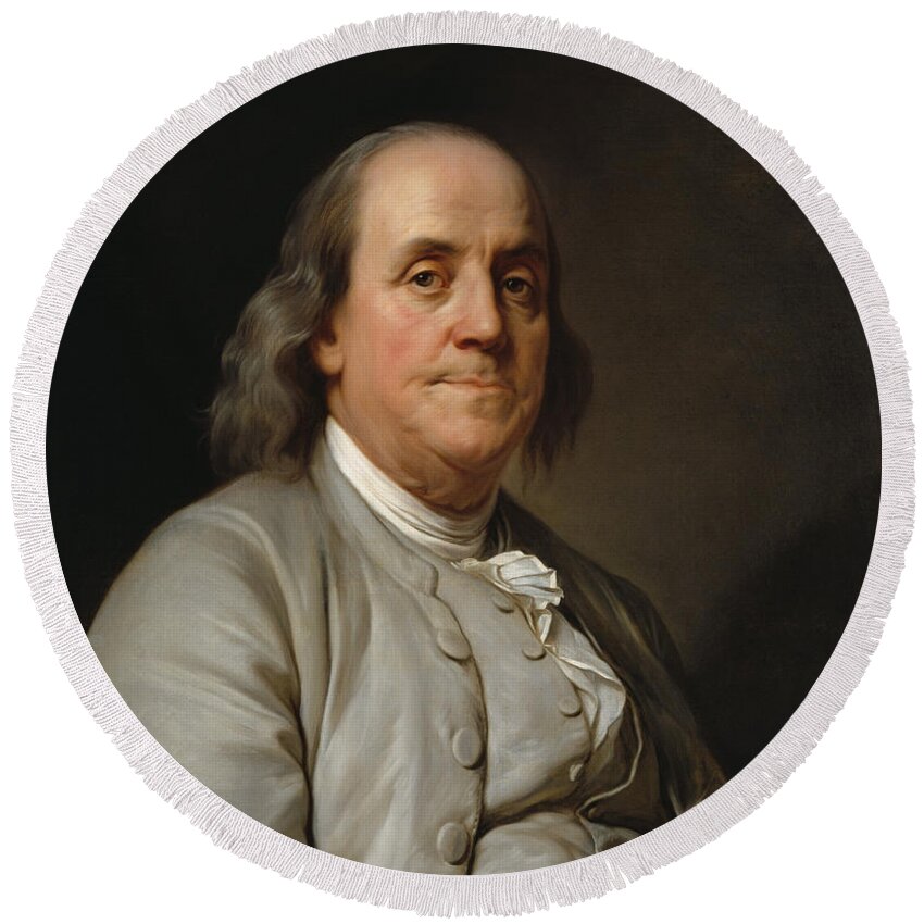 #faatoppicks Round Beach Towel featuring the painting Benjamin Franklin Painting - Joseph Duplessis by War Is Hell Store