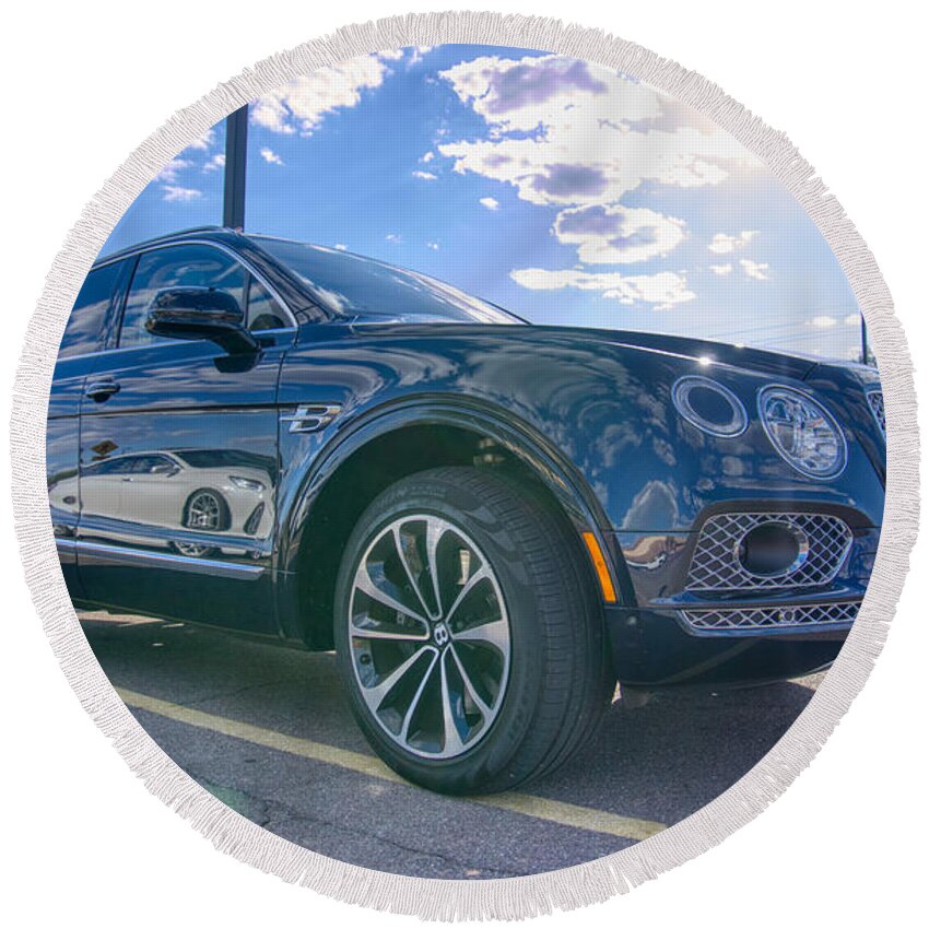 Bentley Round Beach Towel featuring the photograph Bentley Bentayga by Anthony Giammarino