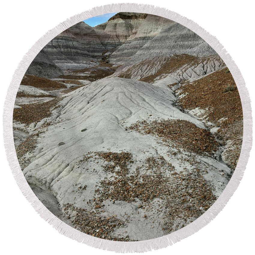 Petrified Forest National Park Round Beach Towel featuring the photograph Bentonite Dunes of Blue Mesa by Ray Mathis