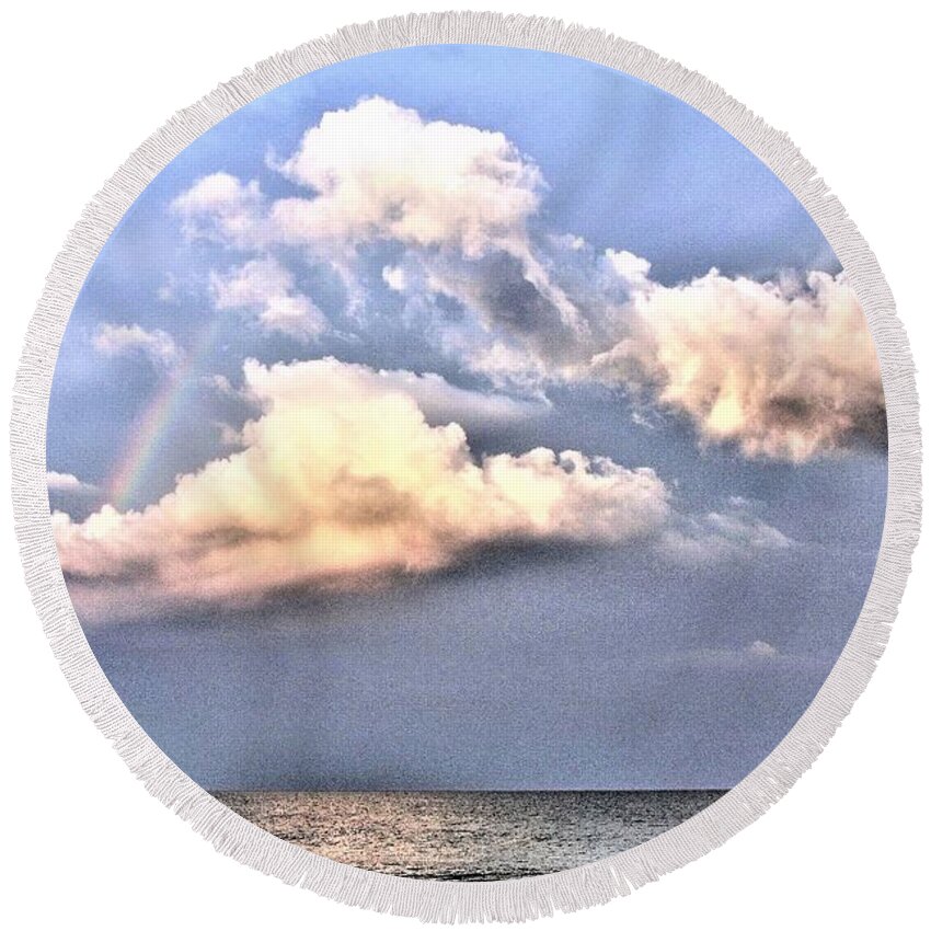 Rainbow Round Beach Towel featuring the photograph Between Clouds by Kim Bemis