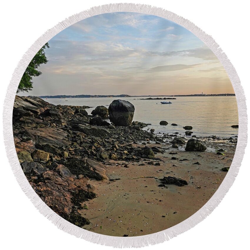 Beverly Round Beach Towel featuring the photograph Beverly MA Rocky Coast by Toby McGuire