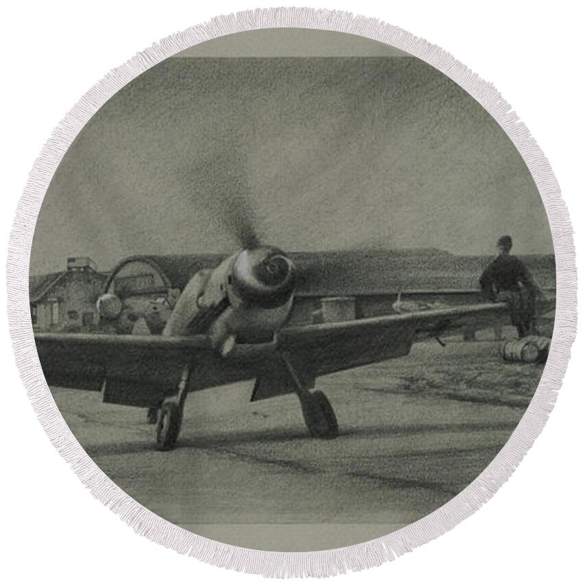Bf109 Round Beach Towel featuring the drawing Bf 109 by Wade Meyers
