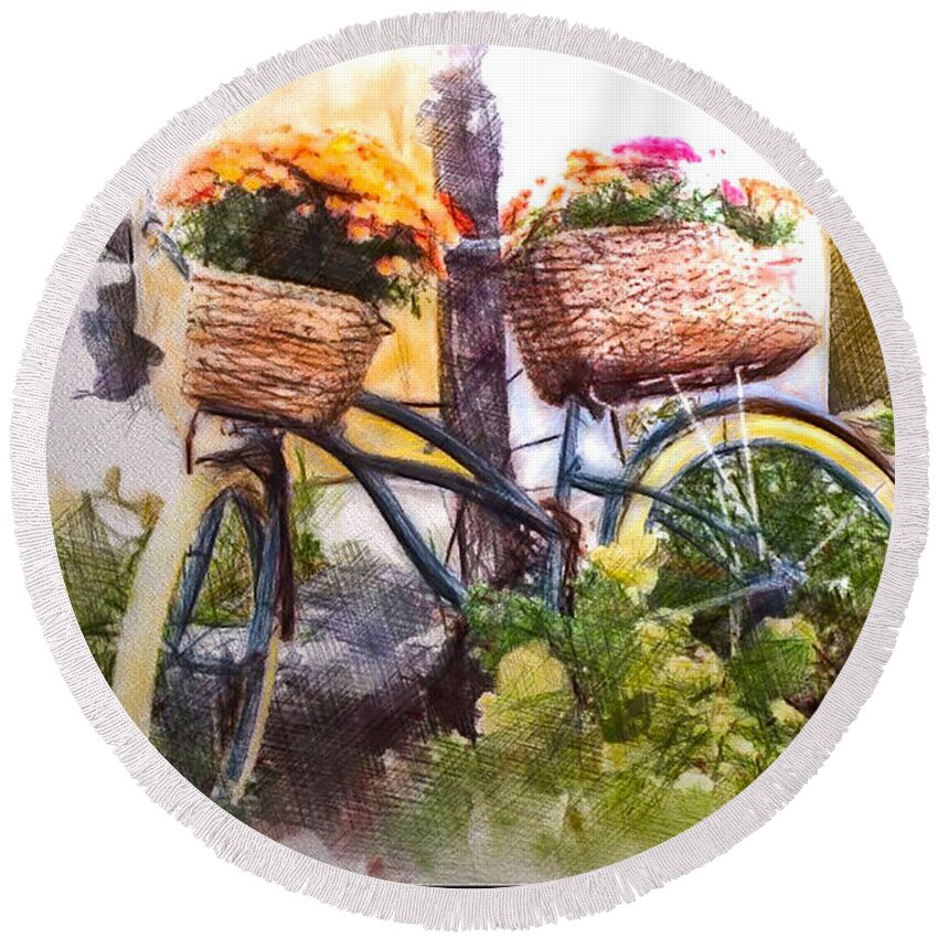 Bike Round Beach Towel featuring the photograph Bicycles and Bouquets by Peggy Dietz