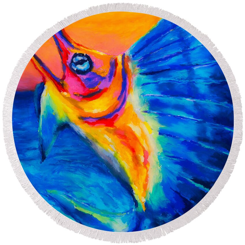 Marlin Round Beach Towel featuring the painting Big Blue by Stephen Anderson