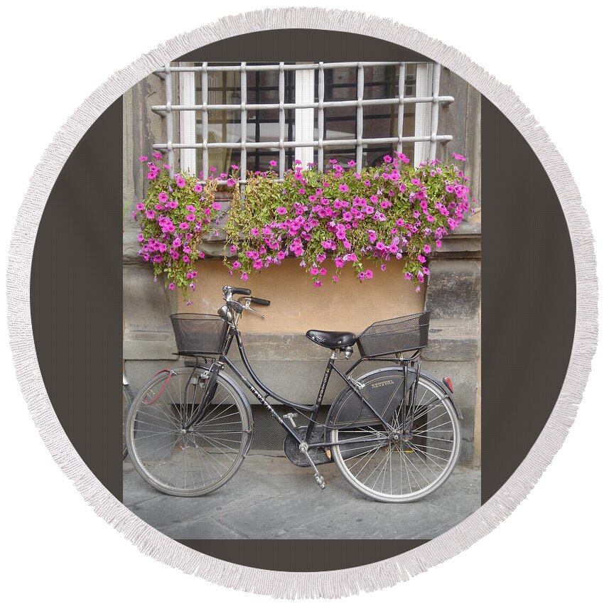 Bicycle Round Beach Towel featuring the photograph Along For the Ride by Patricia Caron