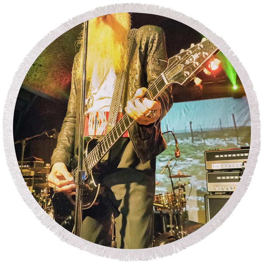 Billy Gibbons Round Beach Towel featuring the digital art Billy Gibbons by Christopher Cutter