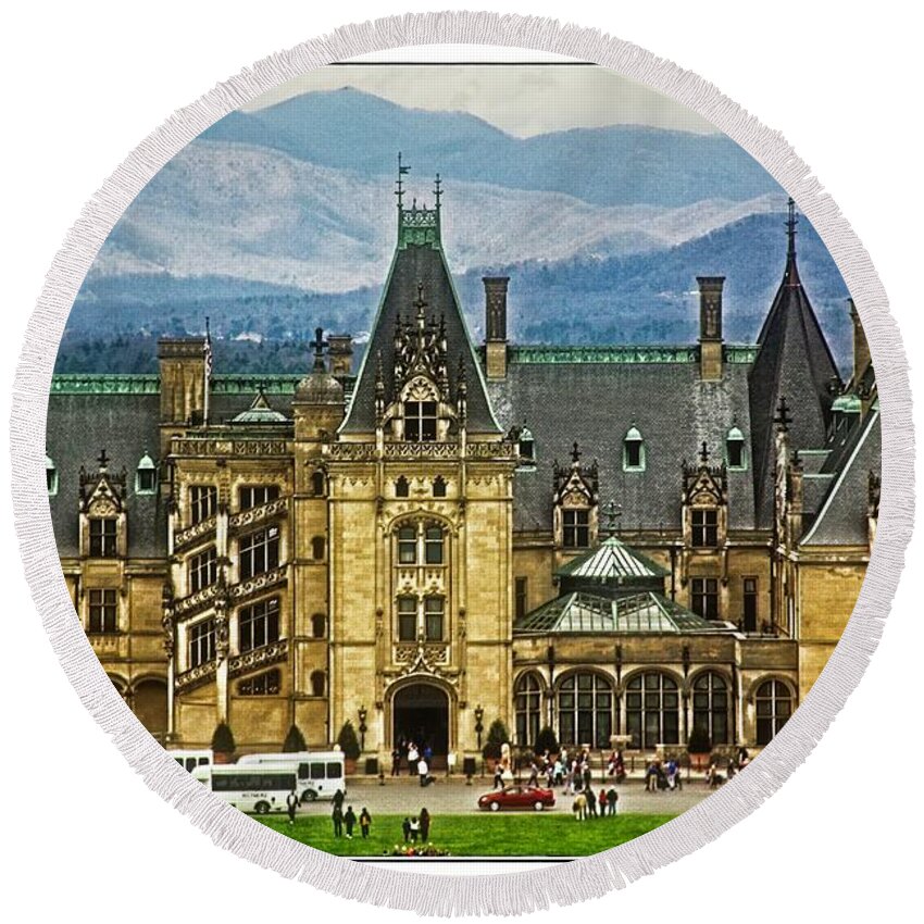 Biltmore House Round Beach Towel featuring the photograph Biltmore House First View by Allen Nice-Webb