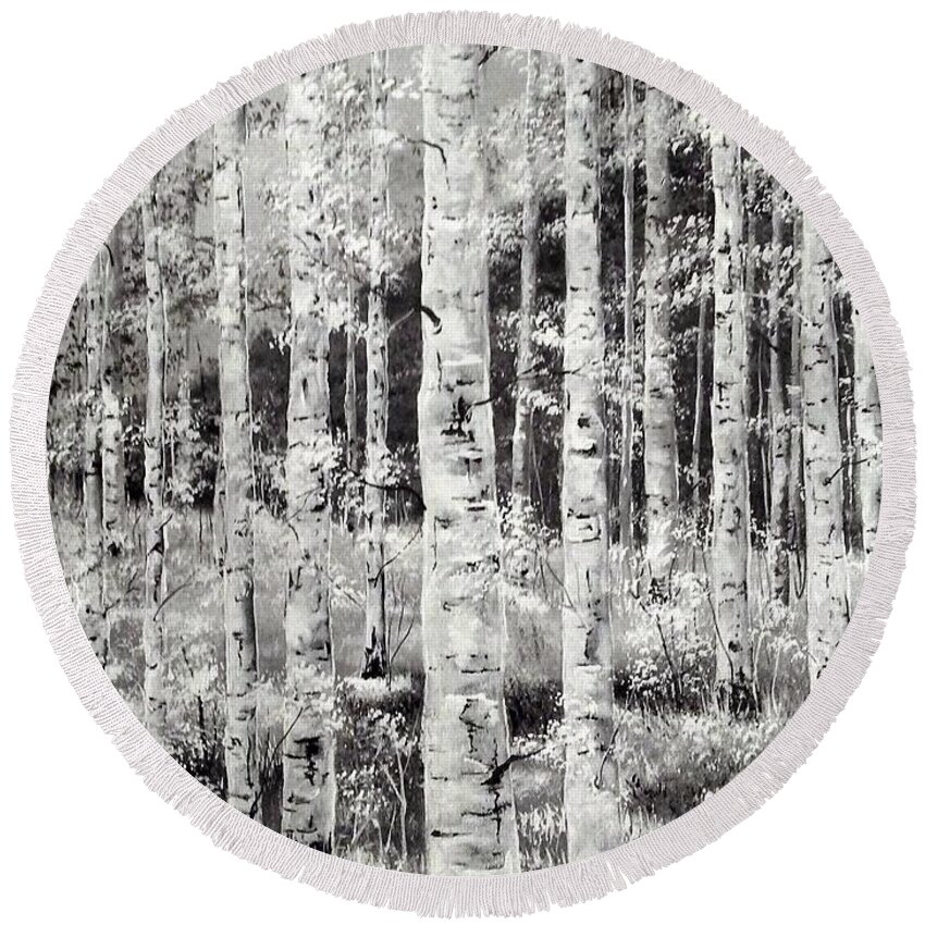 Tree Round Beach Towel featuring the painting Birchtrees2 by Mindy Gibbs
