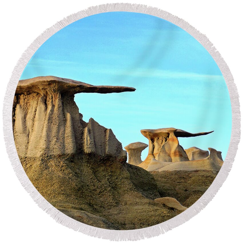 Bisti Round Beach Towel featuring the photograph Bisti Wings 01 by JustJeffAz Photography