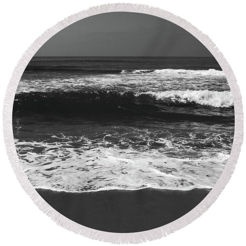 Beach Round Beach Towel featuring the photograph Black and White Beach 1- Art by Linda Woods by Linda Woods