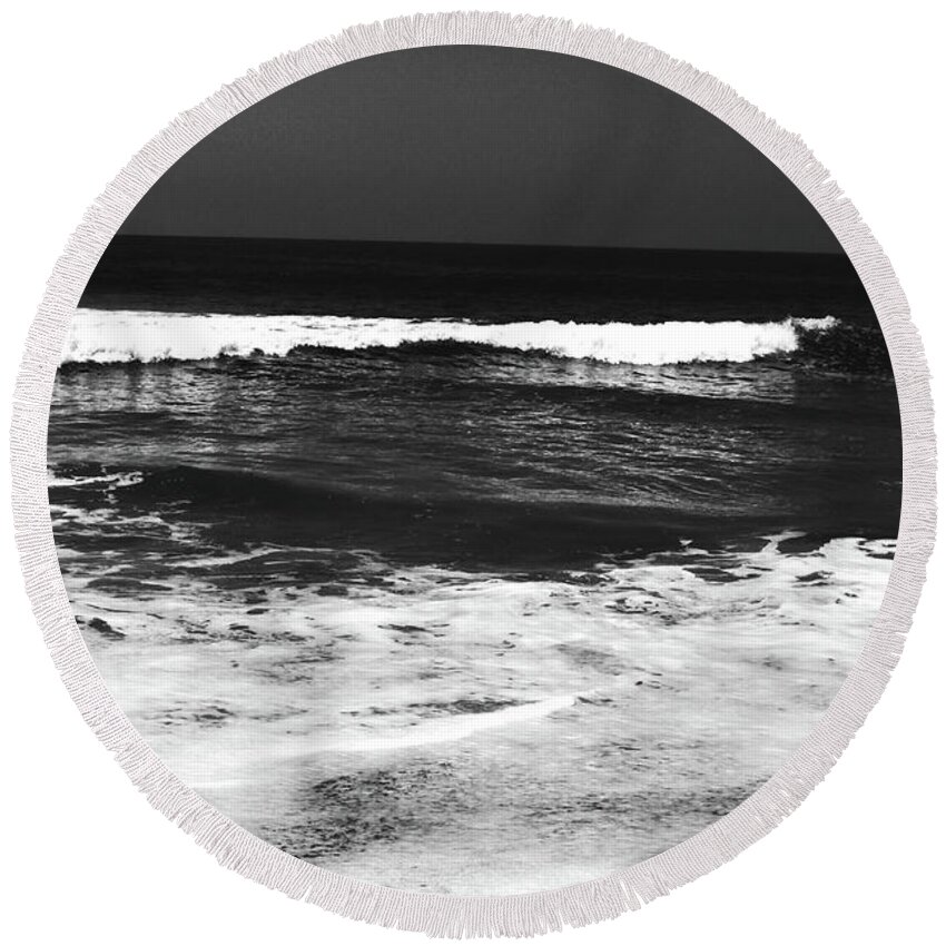 Beach Round Beach Towel featuring the photograph Black and White Beach 6- Art by Linda Woods by Linda Woods