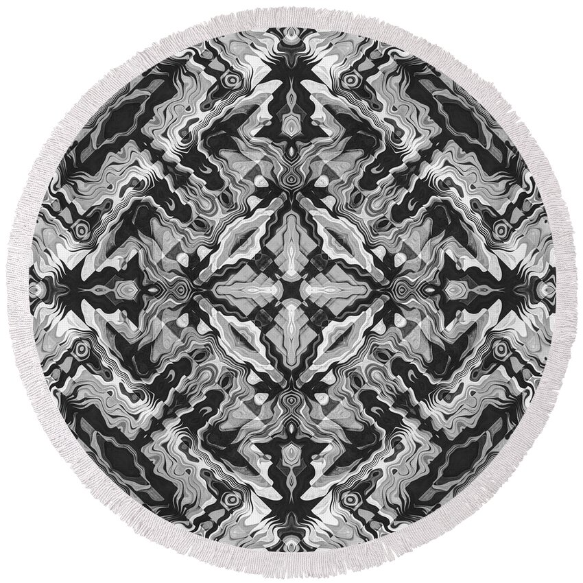 Texture Round Beach Towel featuring the digital art Black And White Geometric by Phil Perkins