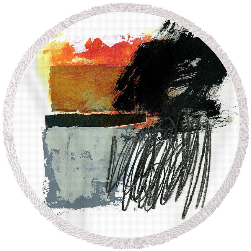 Abstract Art Round Beach Towel featuring the painting Black Scribble #2 by Jane Davies