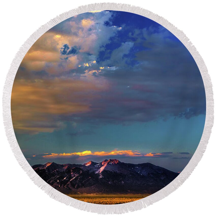 Afterglow Round Beach Towel featuring the photograph Blanca Peak by Bill Frische