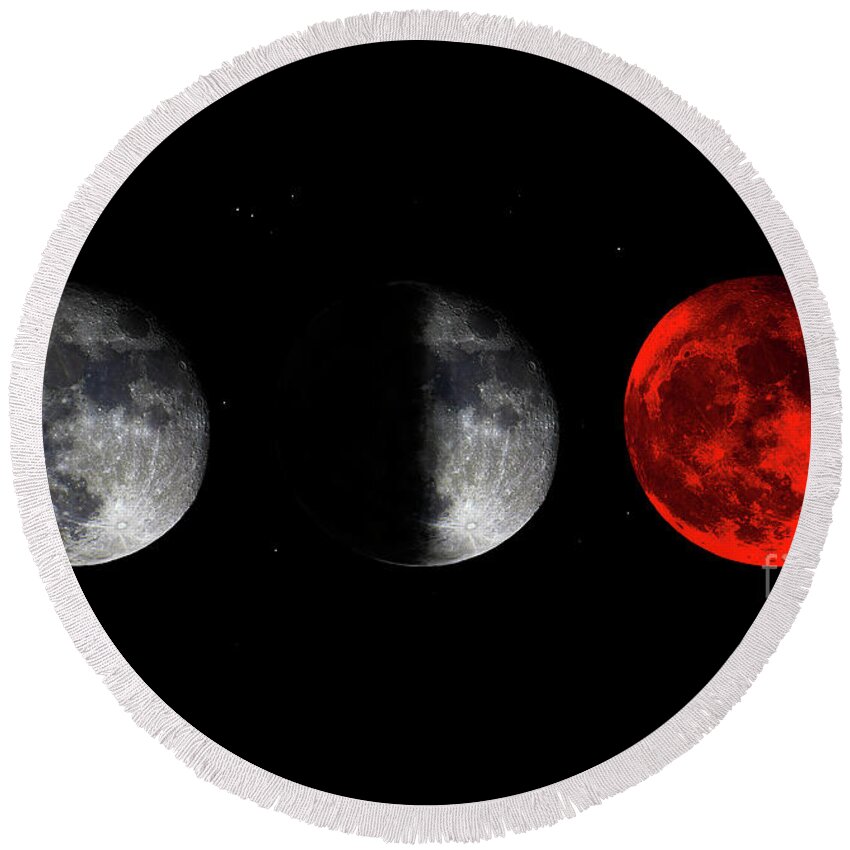 Bloodred Wolf Moon Round Beach Towel featuring the photograph Blood Red Wolf Supermoon Eclipse Series 873f by Ricardos Creations
