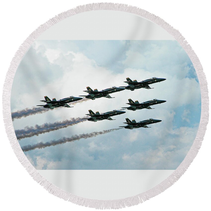 Blue Angels Round Beach Towel featuring the photograph Blue Angels by Minnie Gallman