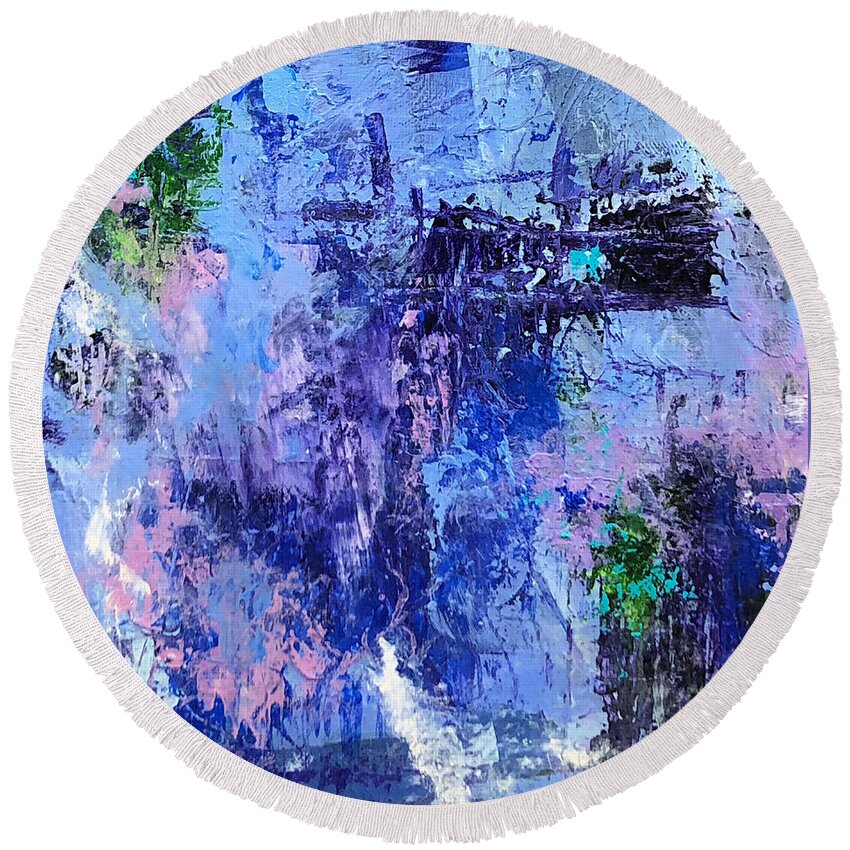 Blue Round Beach Towel featuring the painting Blue Calm by Mary Mirabal
