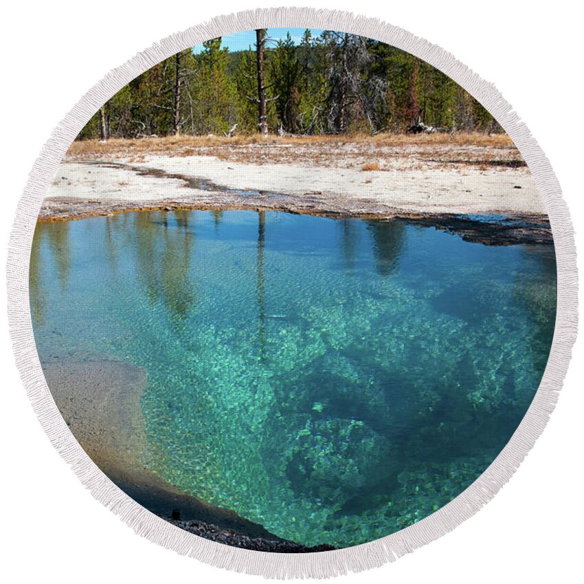 Yellowstone Round Beach Towel featuring the photograph Blue Hot Spring by Steve Stuller