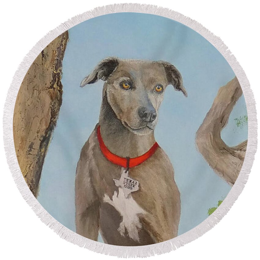 Dog Round Beach Towel featuring the painting Blue Lacy Official State Dog of Texas by Daniel Adams